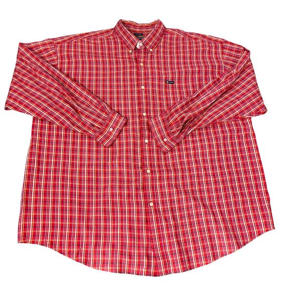 Chaps Button Down Shirt Mens Size 3XB Red Plaid Easy Care Long Sleeve Preppy - Picture 1 of 7